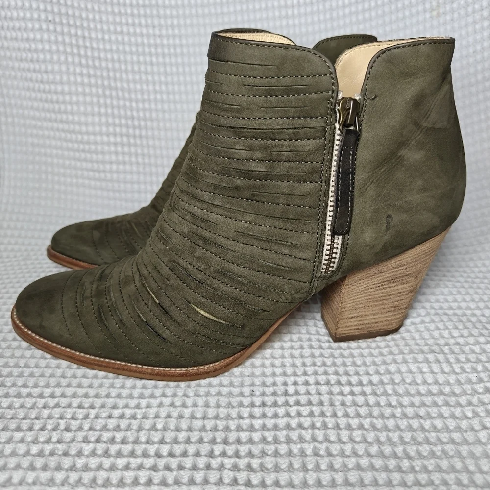 Paul Green Malibu Sliced Zip Olive  Nubuck Leather Bootie Women's Shoe Size 7.5